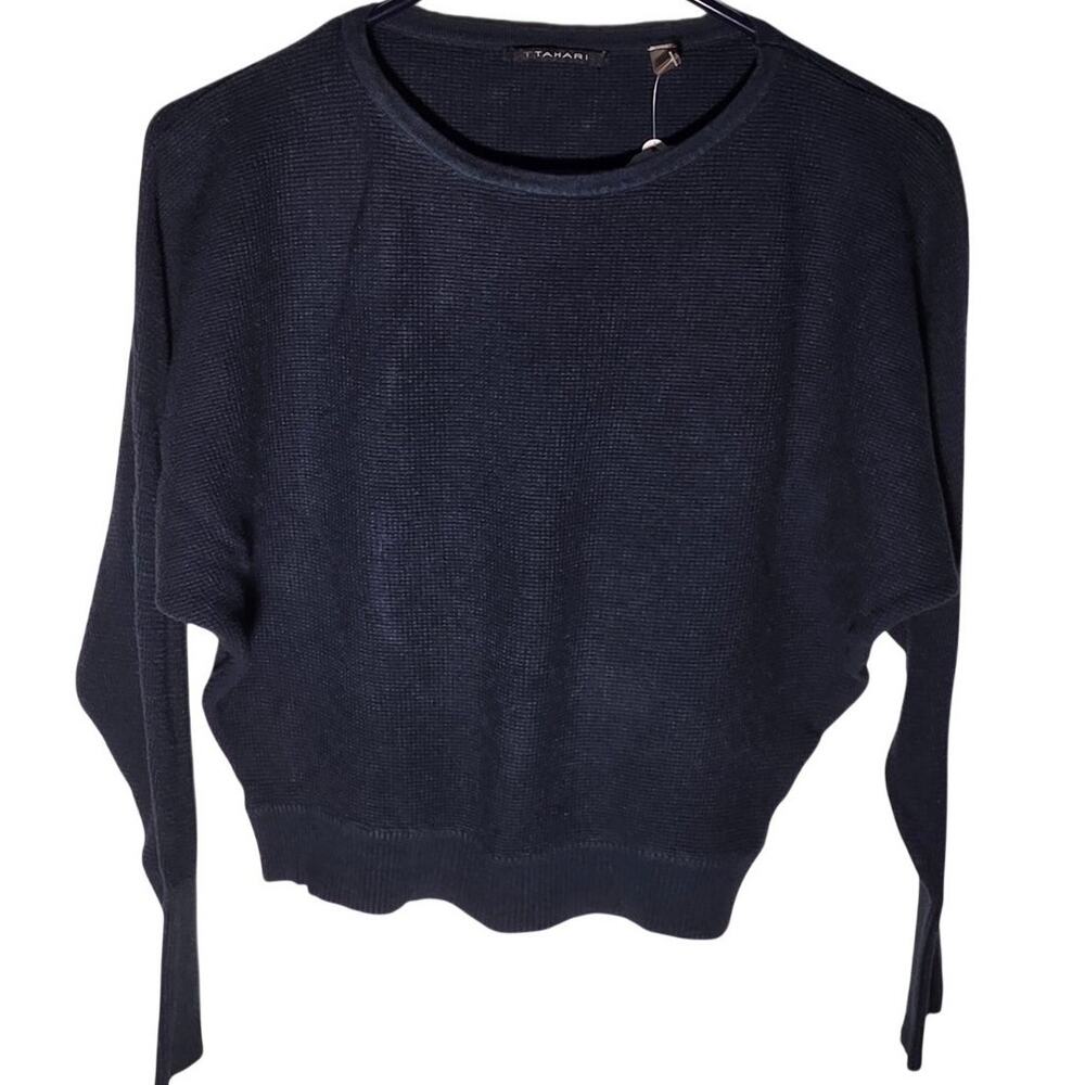 Chic Navy Blue Tahari Crew Neck Sweater - Size Large